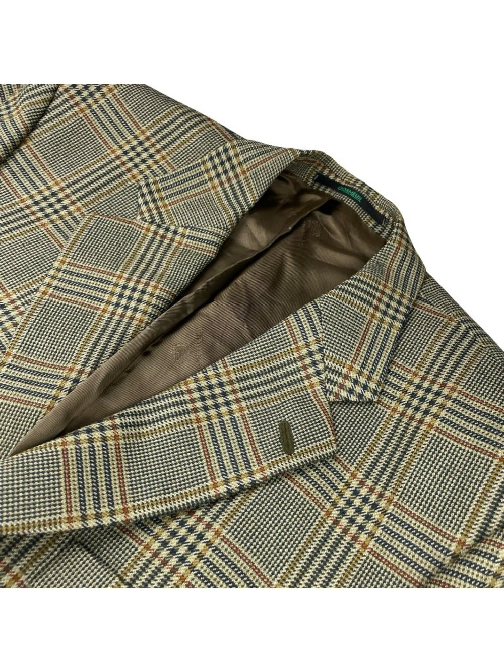 VTG Dormeuil Men's Bespoke Elbow Patches 3-Button Blazer Blue/Green Plaid • 44R